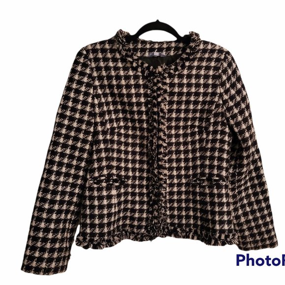 BLACK AND WHITE TWEED JACKET DENVER HAYES MED Sparkles - Picture 1 of 11